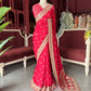 Red Designer Embroidered Saree with Heavy Gold Zari Border