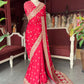 Red Designer Embroidered Saree with Heavy Gold Zari Border