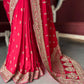 Red Designer Embroidered Saree with Heavy Gold Zari Border