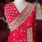 Red Designer Embroidered Saree with Heavy Gold Zari Border