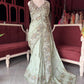 Luxury Green Mirror Work Designer Saree with Heavy Hand Embroidered