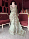 Luxury Green Mirror Work Designer Saree with Heavy Hand Embroidered
