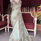 Luxury Green Mirror Work Designer Saree with Heavy Hand Embroidered