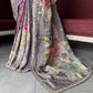 Mauve Floral Embroidered Saree with Embellished Blouse