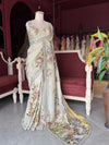 Ivory Floral Embroidered Saree with Embellished Designer Blouse