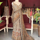 Taupe Brown Printed Saree with Embellished Designer Blouse