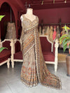 Taupe Brown Printed Saree with Embellished Designer Blouse