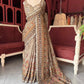 Taupe Brown Printed Saree with Embellished Designer Blouse