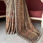 Taupe Brown Printed Saree with Embellished Designer Blouse