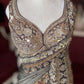 Taupe Brown Printed Saree with Embellished Designer Blouse
