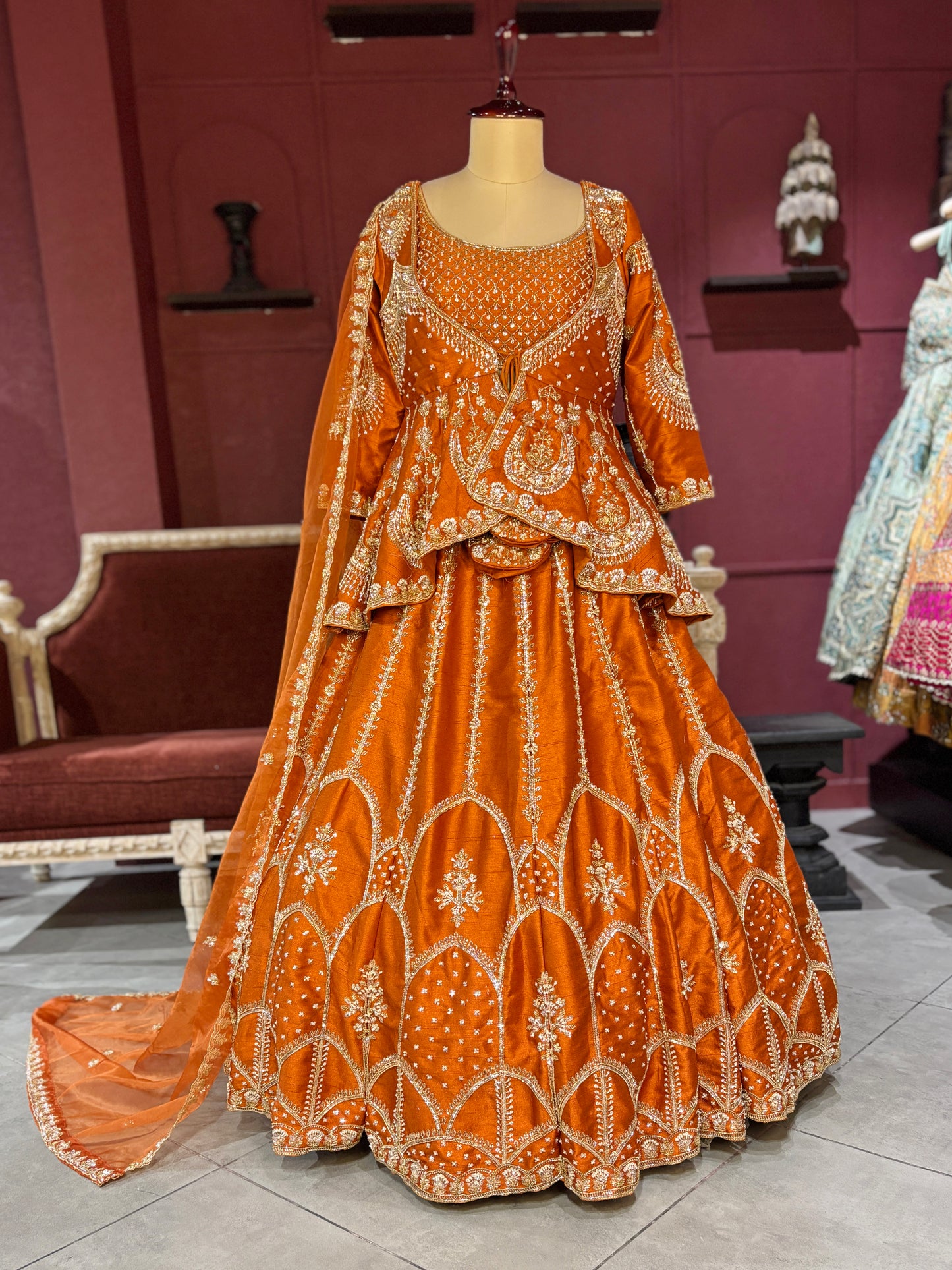 Orange Colour Silk Designer Lehenga With Jacket