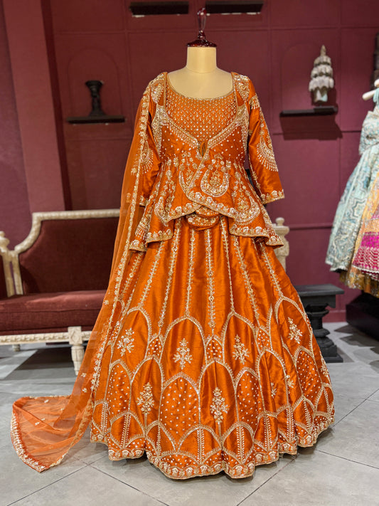 Orange Colour Silk Designer Lehenga With Jacket