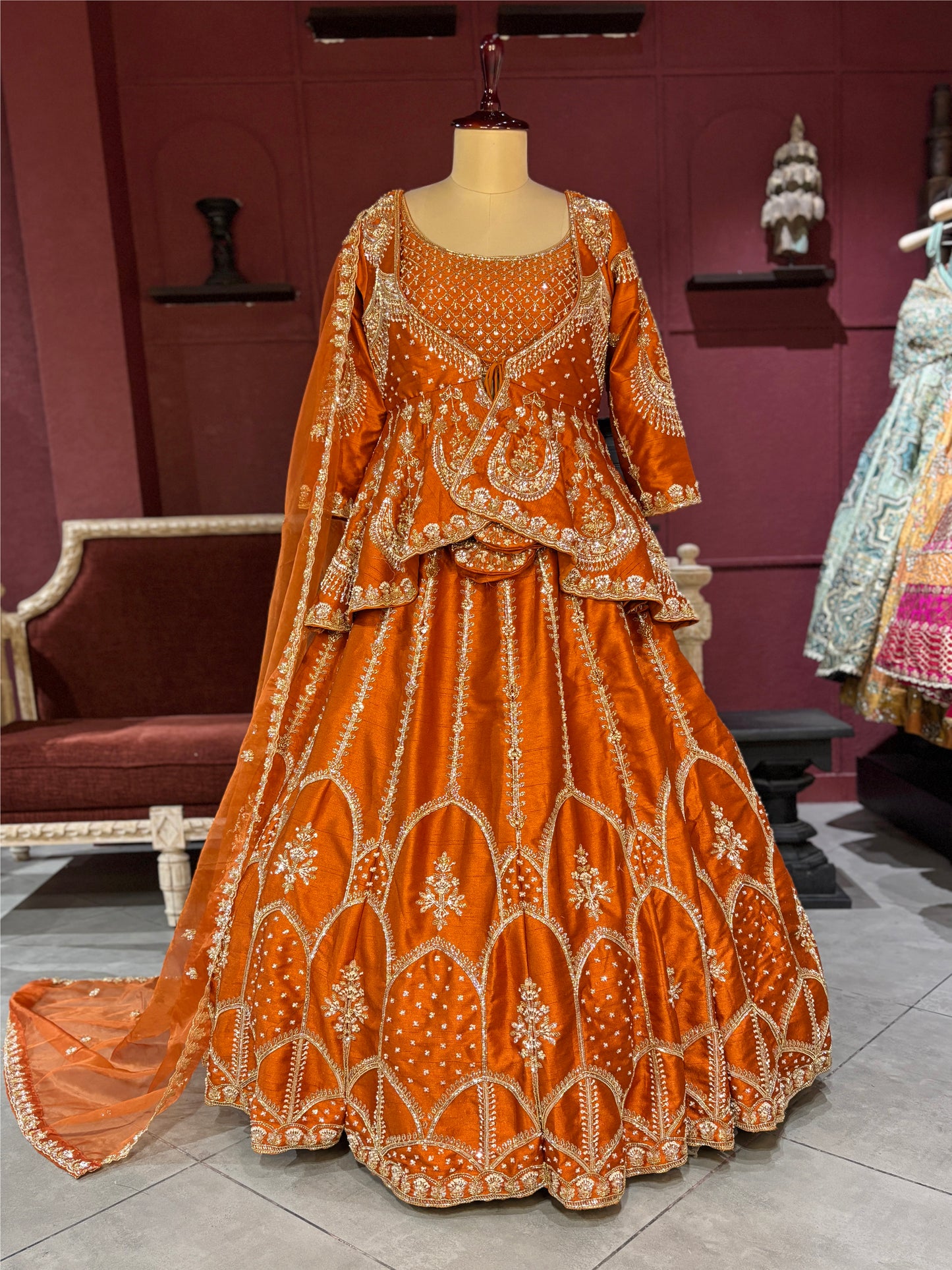 Orange Colour Silk Designer Lehenga With Jacket