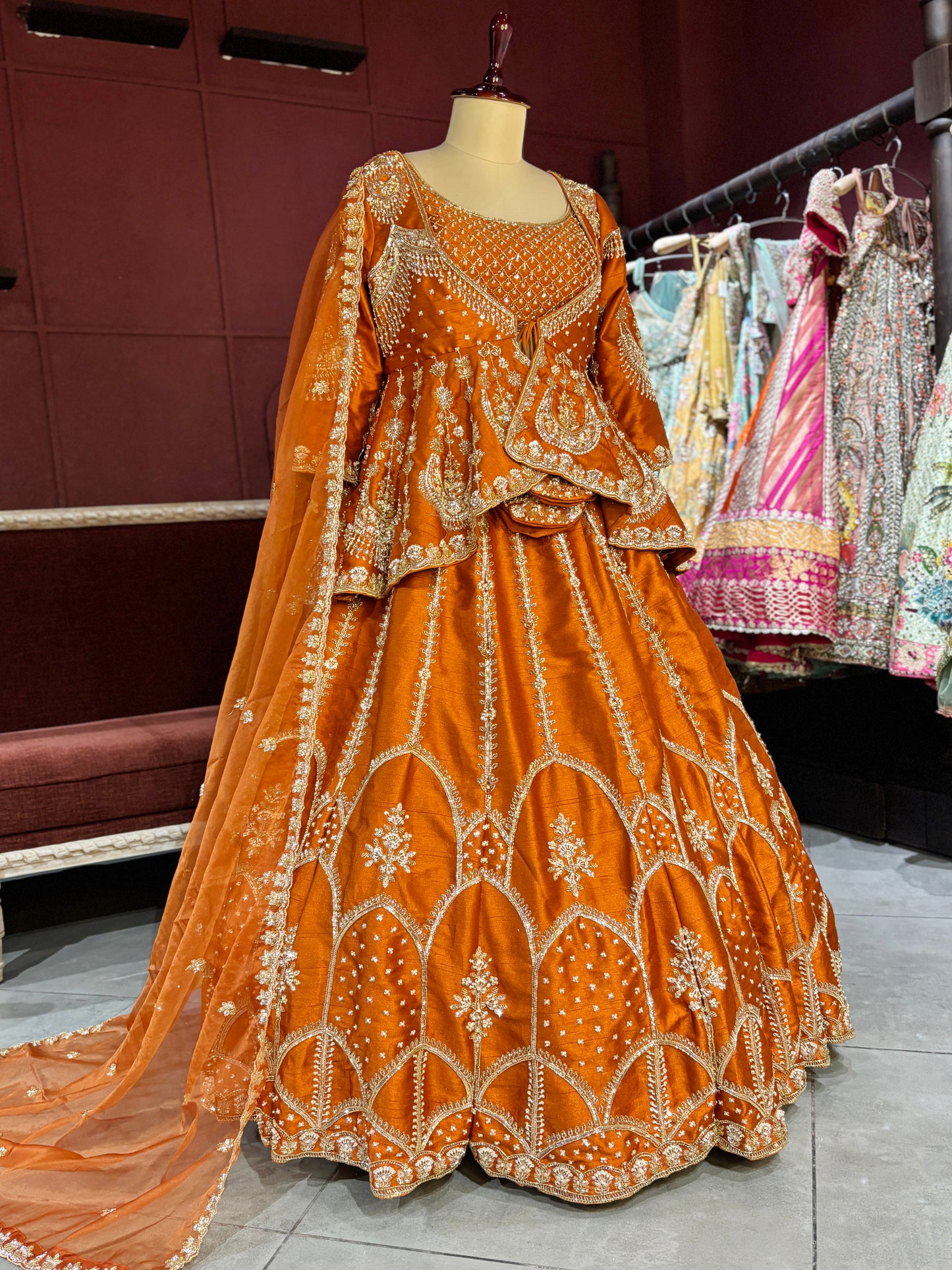 Orange Colour Silk Designer Lehenga With Jacket