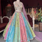 Pastel Multicolor Mirror Work Lehenga with Pink Dupatta