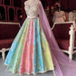 Pastel Multicolor Mirror Work Lehenga with Pink Dupatta