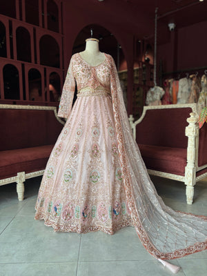 Blush Pink Embroidered Lehenga with Embellished Net Dupatta