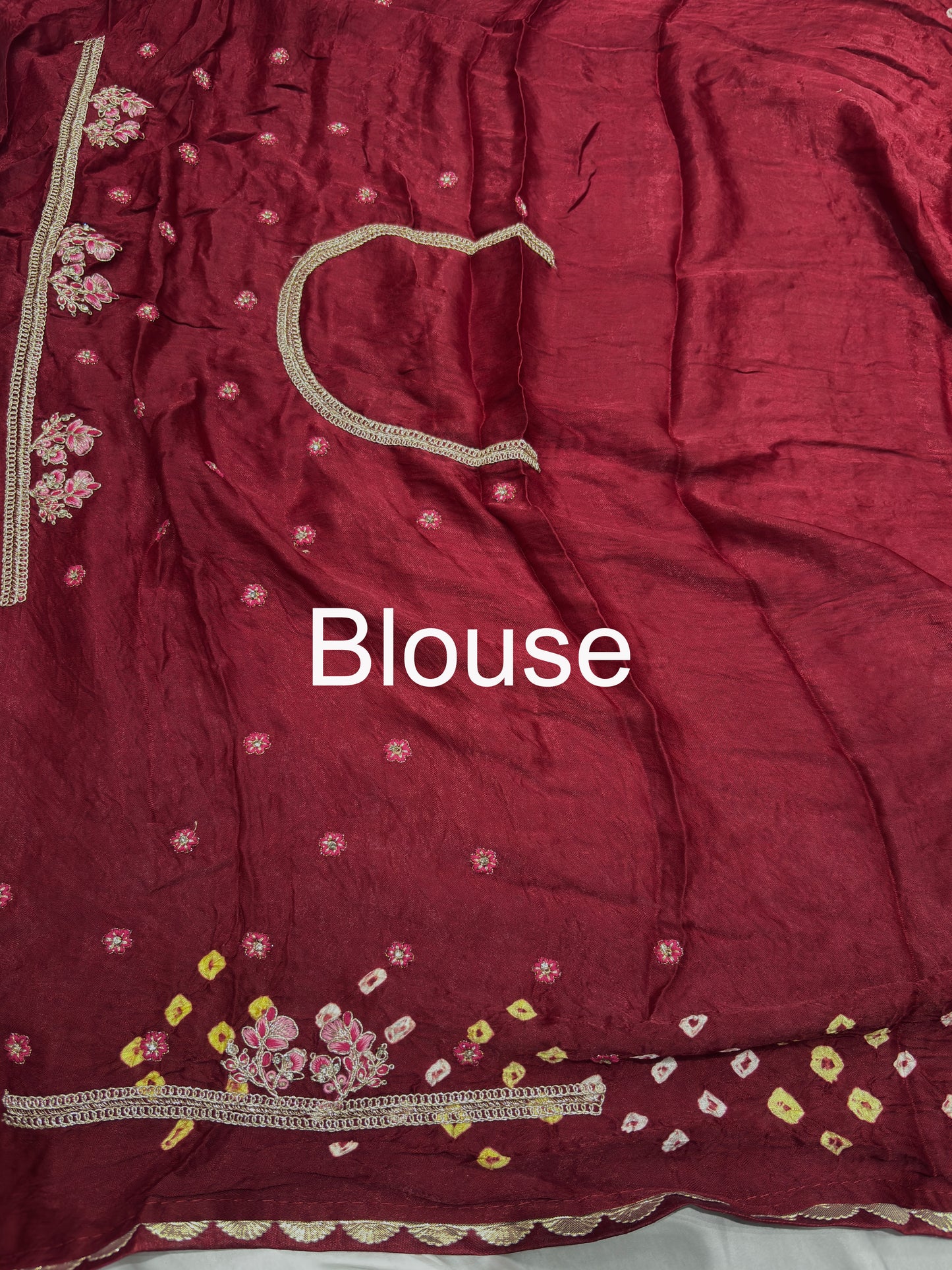 Gajji Silk Maroon Colour Saree with Floral and Bird Embroidery