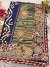Gajji Silk Blue Colour Saree with Ornate Golden Embroidery