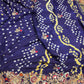 Gajji Silk Blue Colour Saree with Ornate Golden Embroidery
