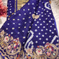 Gajji Silk Royal Blue Saree with Golden Bird Embroidery
