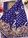 Gajji Silk Royal Blue Saree with Golden Bird Embroidery