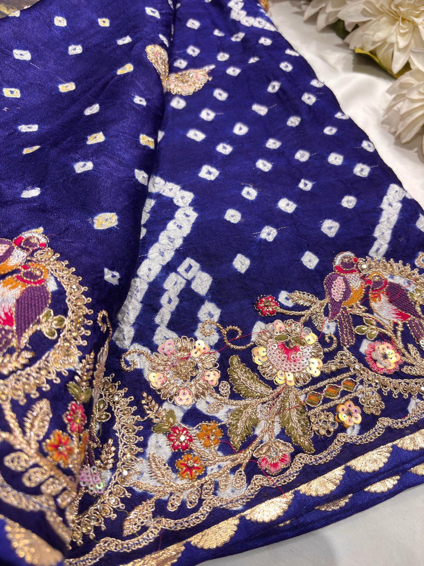 Gajji Silk Royal Blue Saree with Golden Bird Embroidery