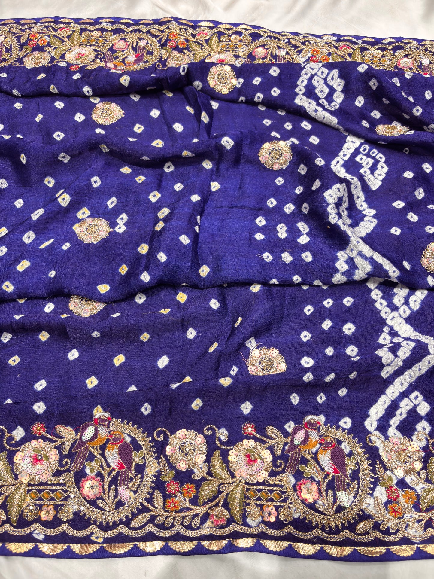 Gajji Silk Royal Blue Saree with Golden Bird Embroidery