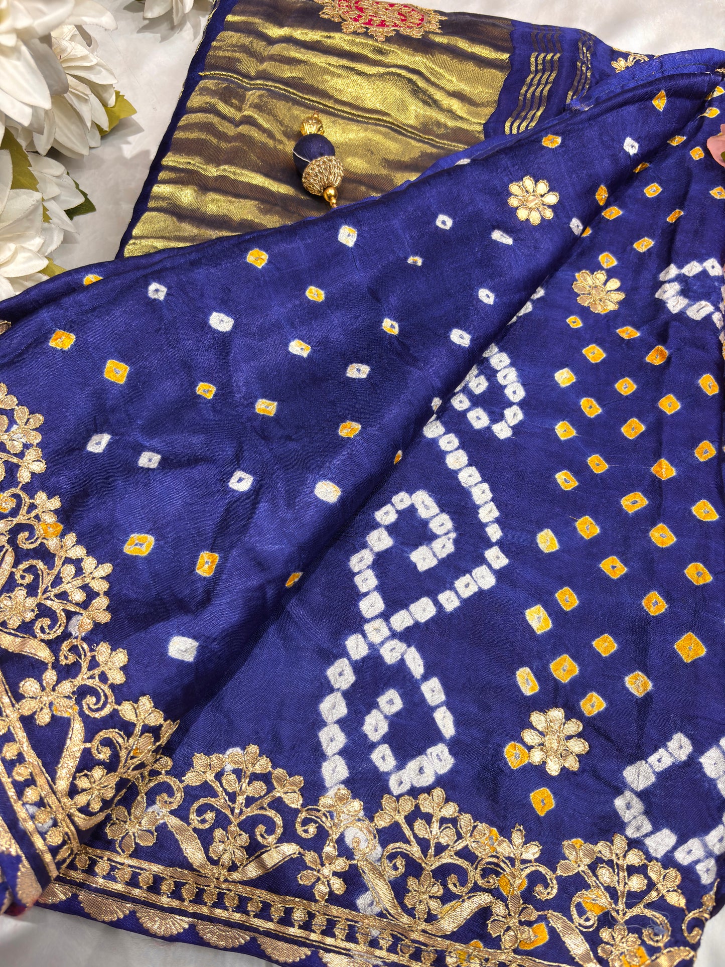 Gajji Silk Royal Blue Colour Saree with Ornate Floral Motifs