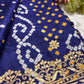 Gajji Silk Royal Blue Colour Saree with Ornate Floral Motifs