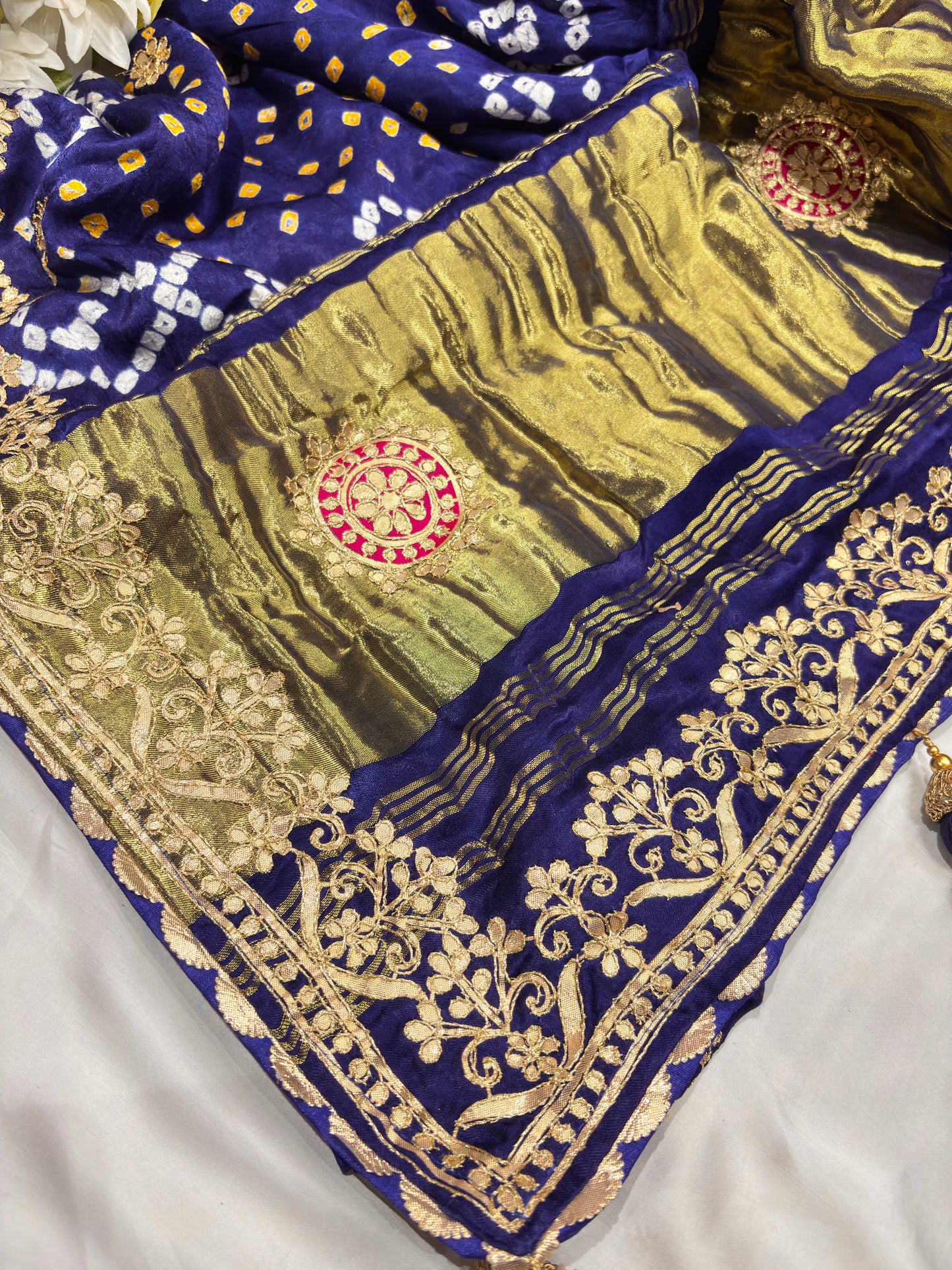 Gajji Silk Royal Blue Colour Saree with Ornate Floral Motifs