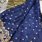Gajji Silk Designer Saree with Navy Blue Floral Border