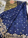 Gajji Silk Designer Saree with Navy Blue Floral Border