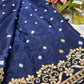 Gajji Silk Designer Saree with Navy Blue Floral Border
