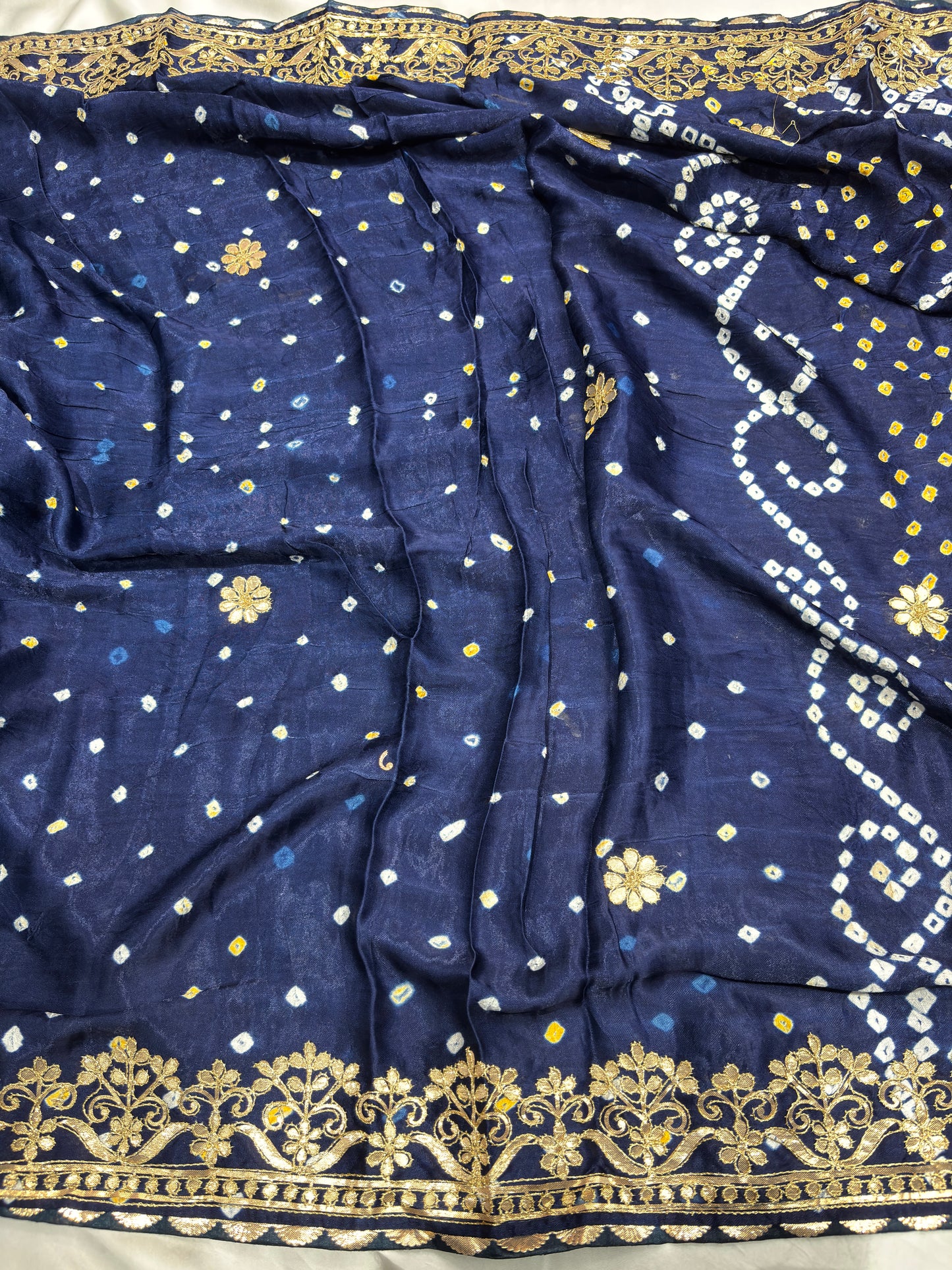 Gajji Silk Designer Saree with Navy Blue Floral Border