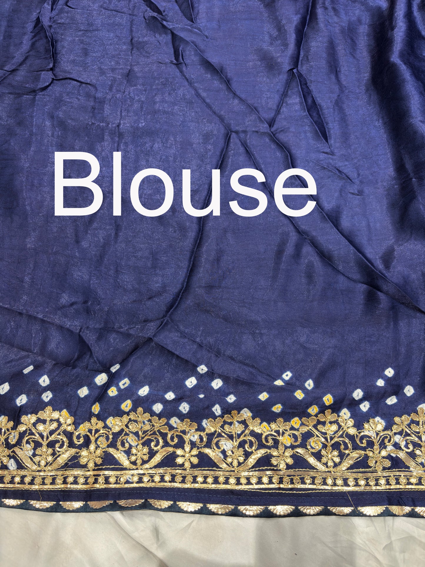Gajji Silk Designer Saree with Navy Blue Floral Border