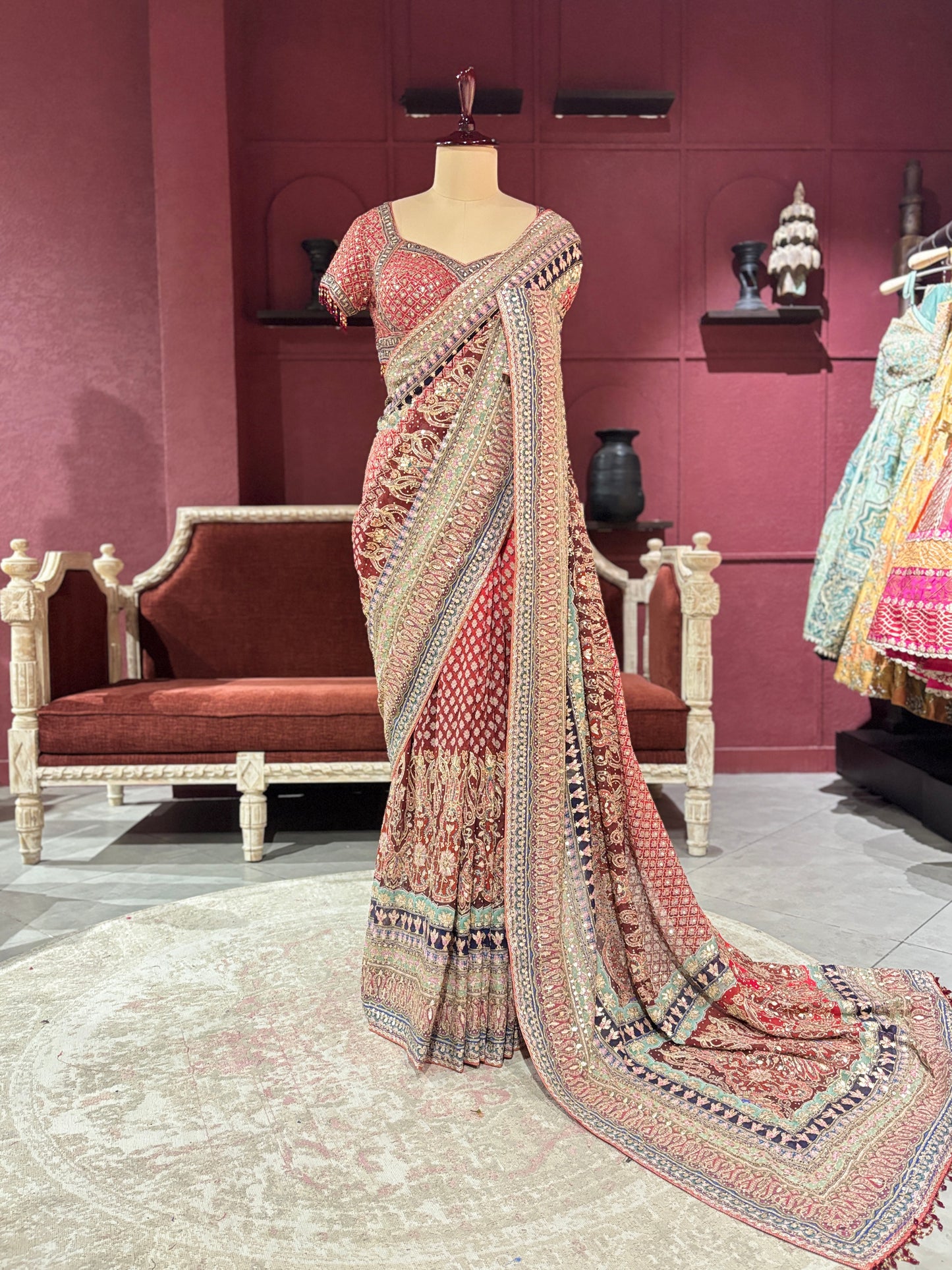 Designer Multi Colour Georgette Saree with Ornate Beadwork
