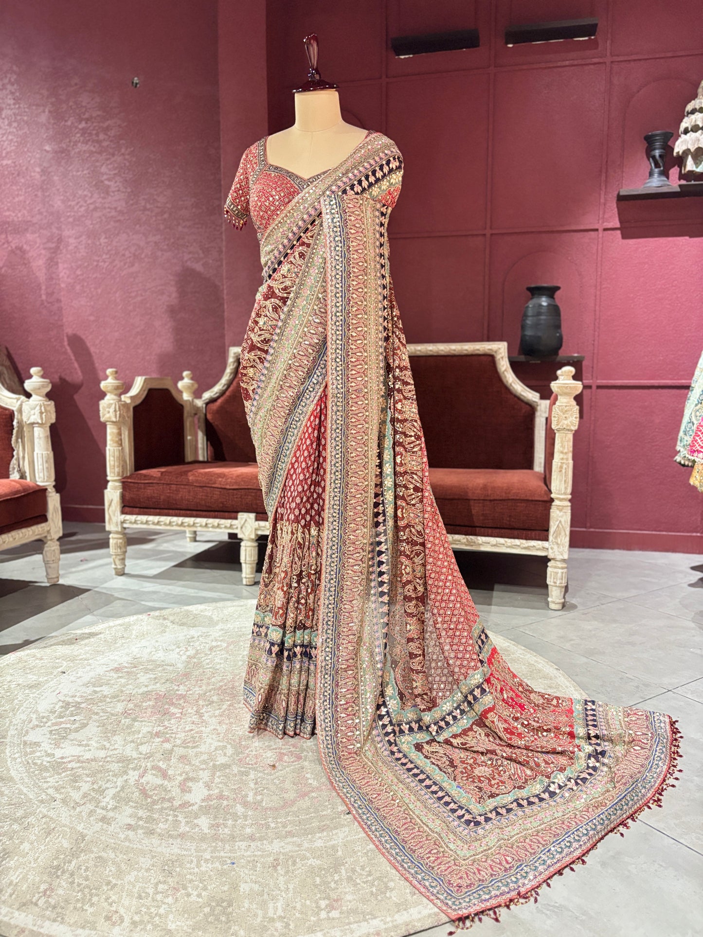 Designer Multi Colour Georgette Saree with Ornate Beadwork
