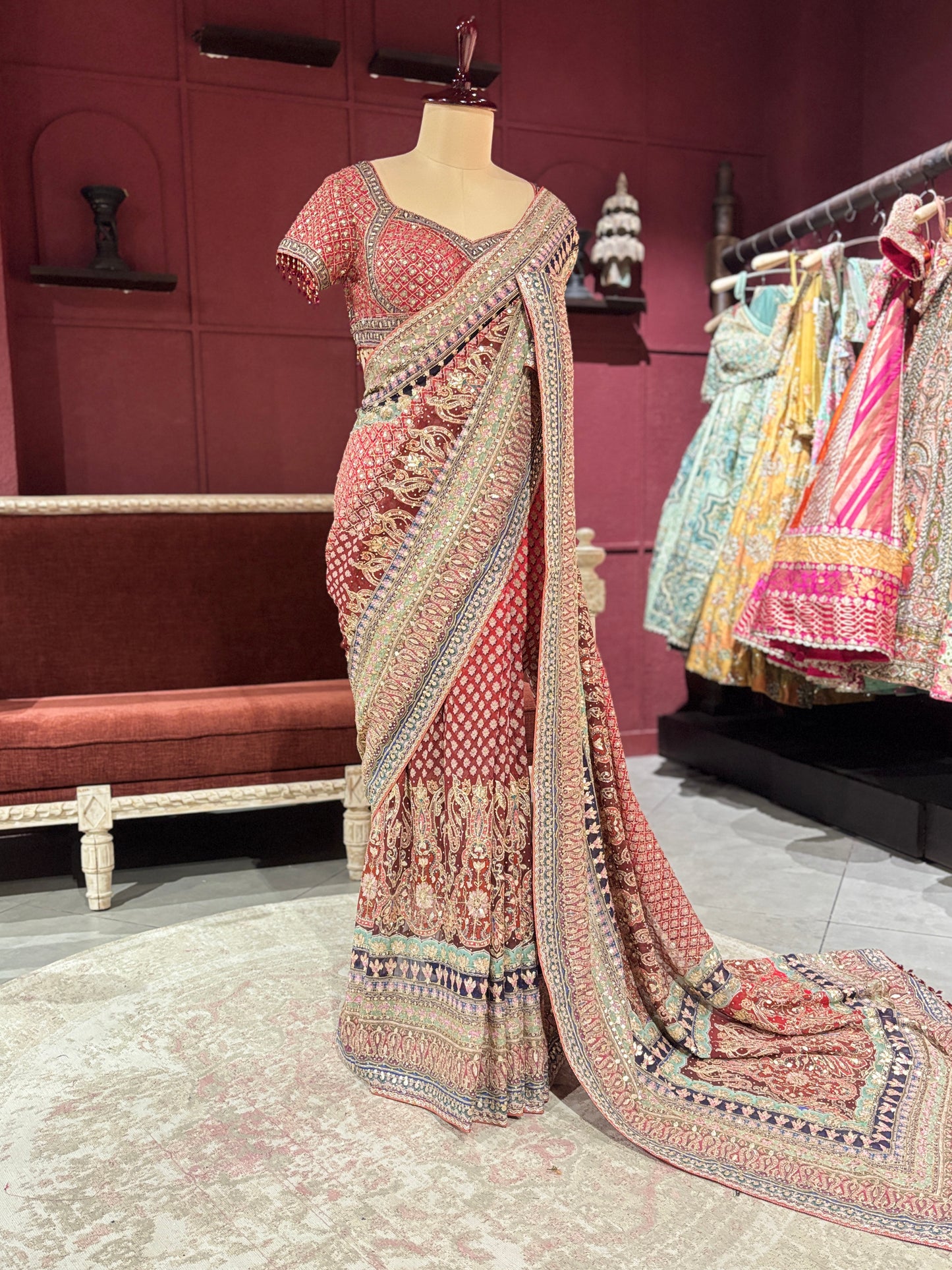 Designer Multi Colour Georgette Saree with Ornate Beadwork