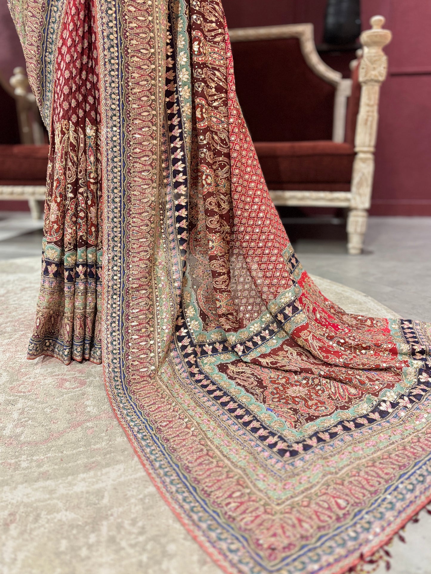 Designer Multi Colour Georgette Saree with Ornate Beadwork
