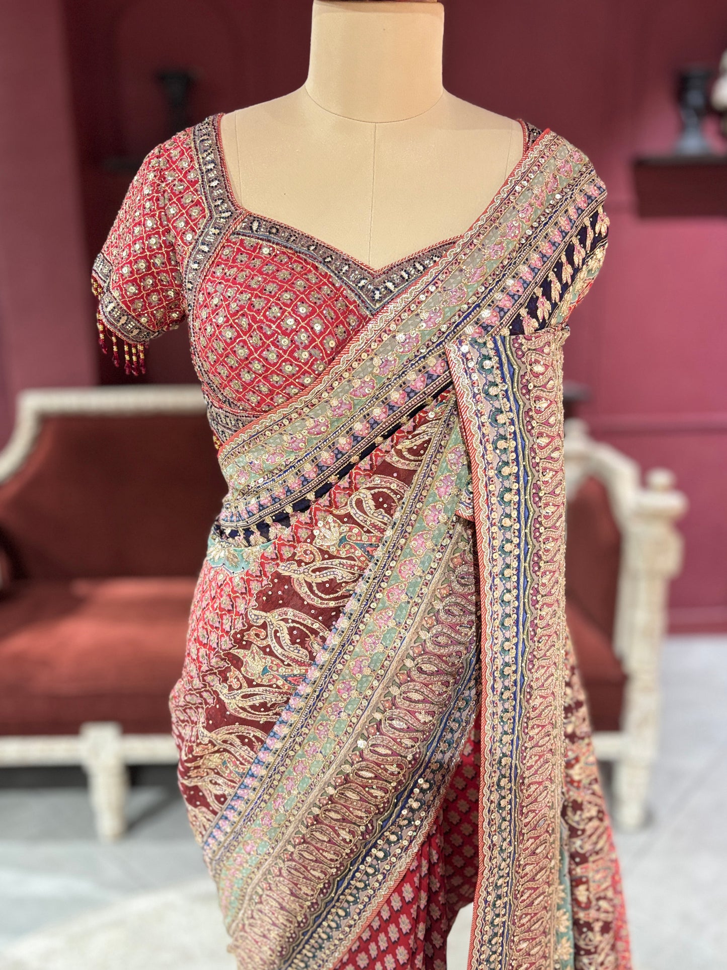 Designer Multi Colour Georgette Saree with Ornate Beadwork