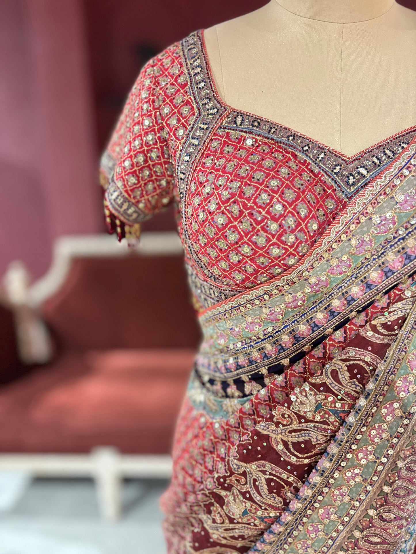Designer Multi Colour Georgette Saree with Ornate Beadwork