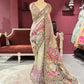 Designer Silk Pastel Saree with Multicolor Floral Embroidery