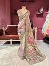 Designer Silk Pastel Saree with Multicolor Floral Embroidery