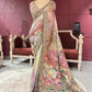 Designer Silk Pastel Saree with Multicolor Floral Embroidery