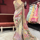 Designer Silk Pastel Saree with Multicolor Floral Embroidery