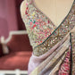 Designer Silk Pastel Saree with Multicolor Floral Embroidery