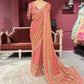 Designer Chinon Red Saree with Golden Floral Embroidery