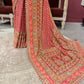 Designer Chinon Red Saree with Golden Floral Embroidery