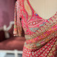 Designer Chinon Red Saree with Golden Floral Embroidery